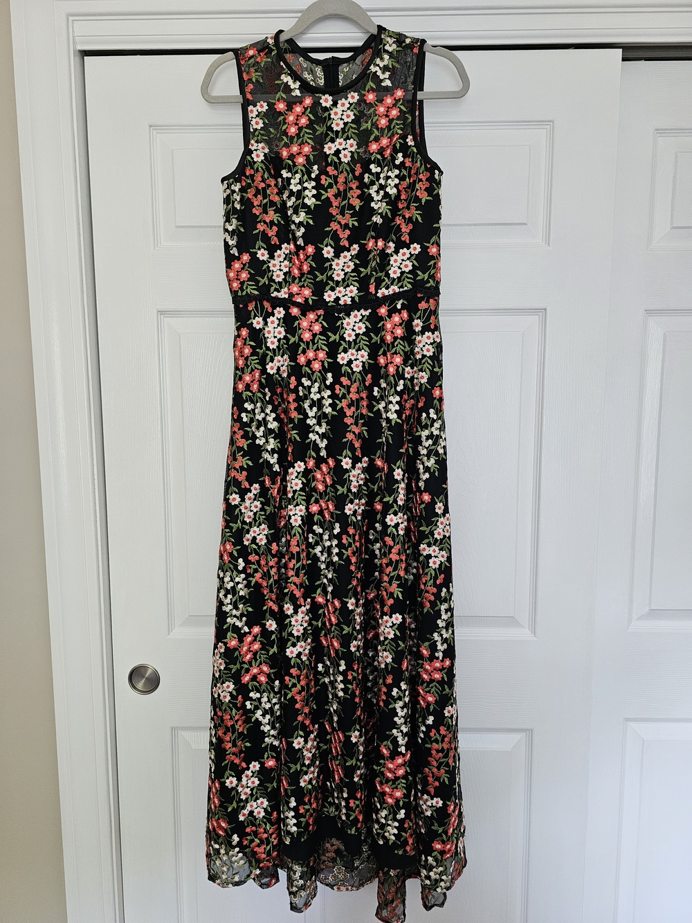 TAHARI Navy Blue Floral Embroidered Maxi Dress